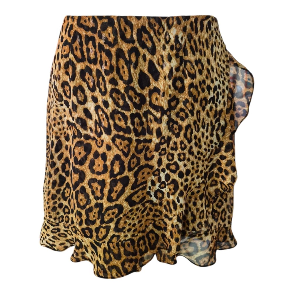 LULU's Dare to Be Wild Animal Print Mini Skirt SIZE MEDIUM Ruffle Accent Trim
